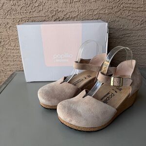 Papillio Birkenstock Mary Wedge Women’s 40EU or 9US Narrow Warm Sand Suede NEW